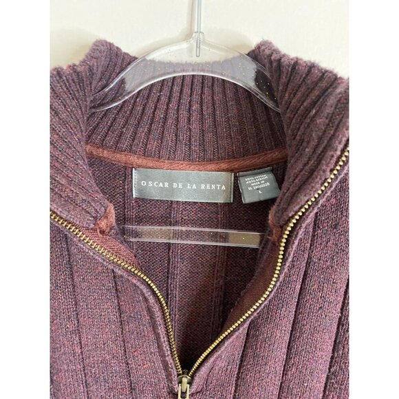 Vintage OSCAR DE LA RENTA Sweater Unisex Medium Burgundy 1/4 Zip Pullover Cotton - Picture 3 of 7